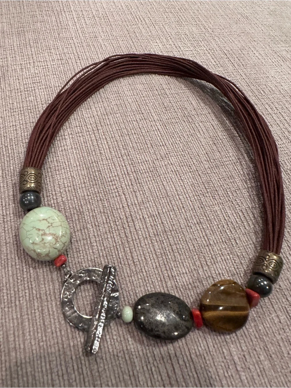 Silpada Brown Cord Necklace with Natural Stones and Sterling Silver and Brass